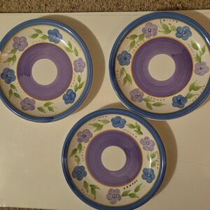 Gibson Designs BELLA  Salad Plates 8" Blue Lavender Puple Flowers Dessert Set 3